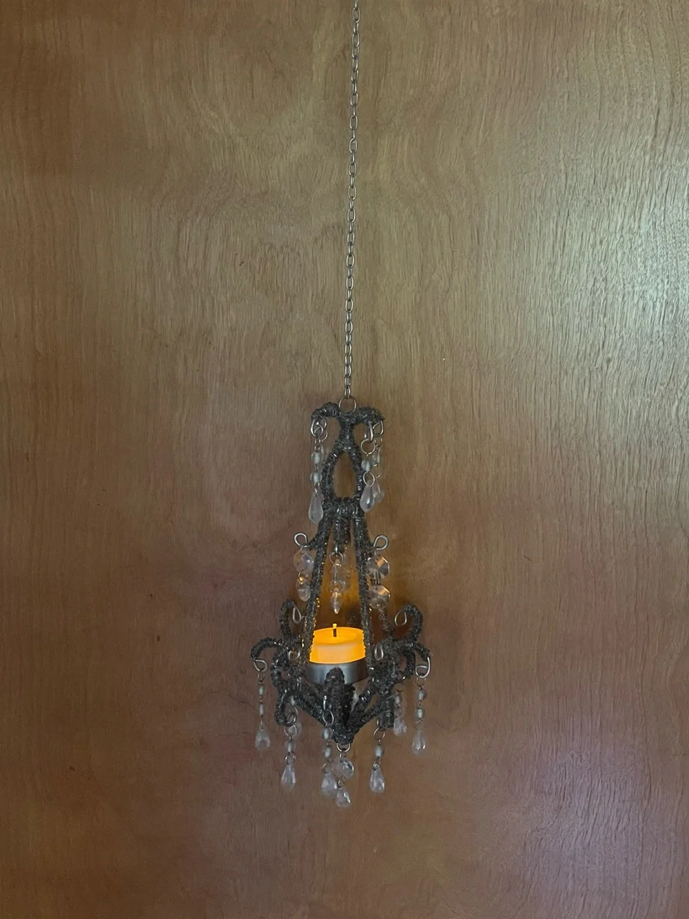 Decorative Hanging Chandelier Tea Light Holder - silver